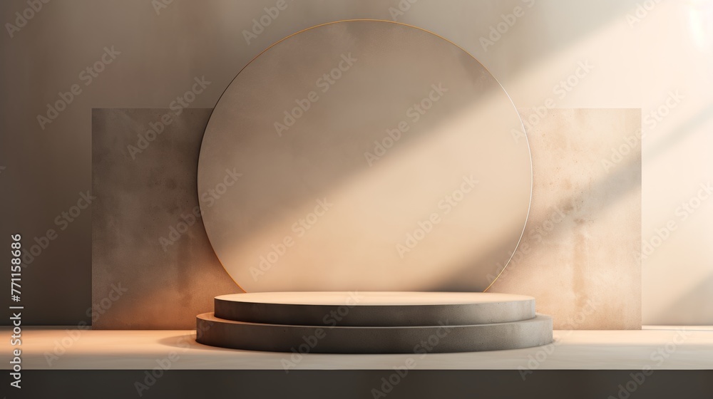 Poster abstract display of a premium podium surrounded by minimal elements shadow and light ai generated il