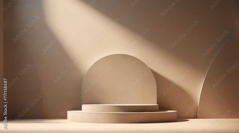 Poster abstract display of a premium podium surrounded by minimal elements shadow and light ai generated il