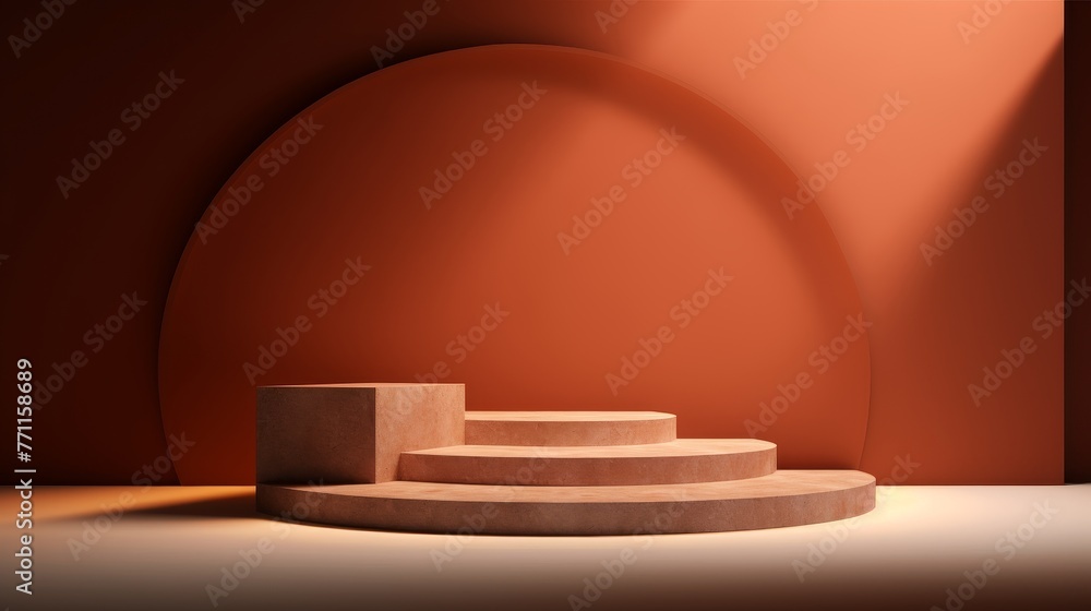 Poster abstract display of a premium podium surrounded by minimal elements shadow and light ai generated il