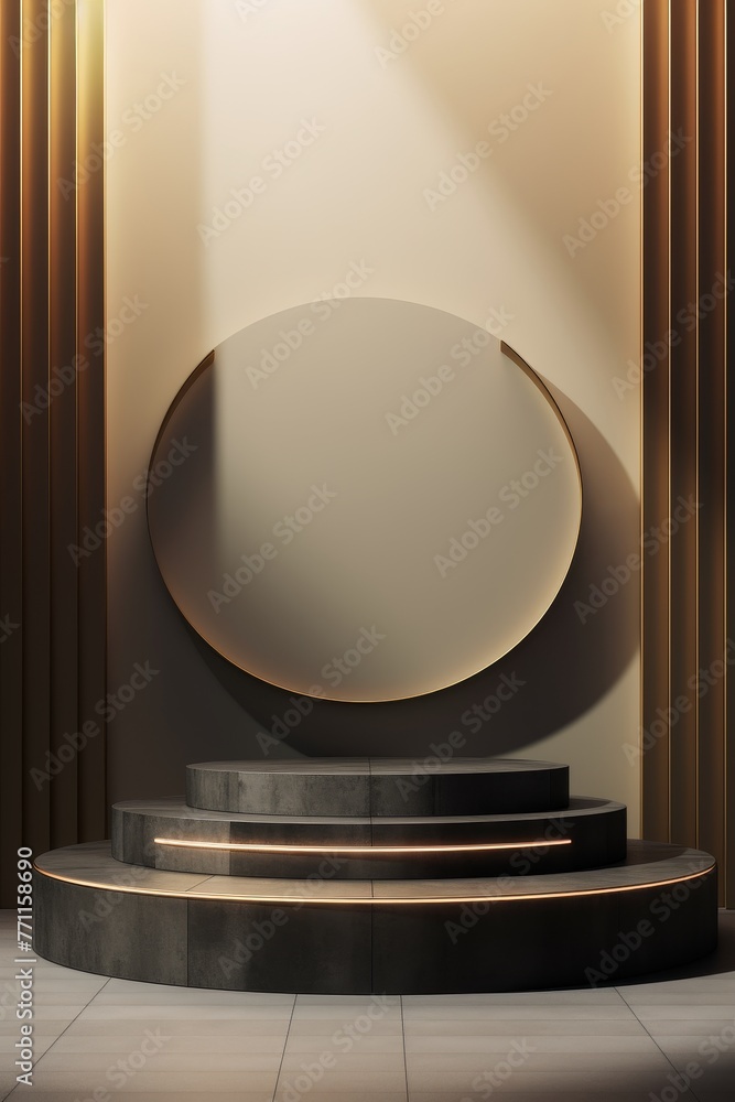 Aufkleber abstract display of a premium podium surrounded by minimal elements shadow and light ai generated il