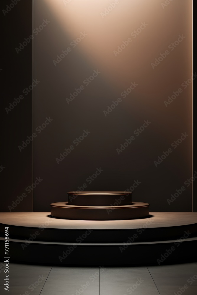Poster abstract display of a premium podium surrounded by minimal elements shadow and light ai generated il