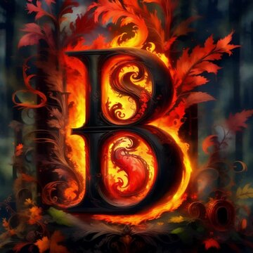 animation or motion effect, alphabet "B" with flaming letters Make use of outstanding work, 60fps 8sec   