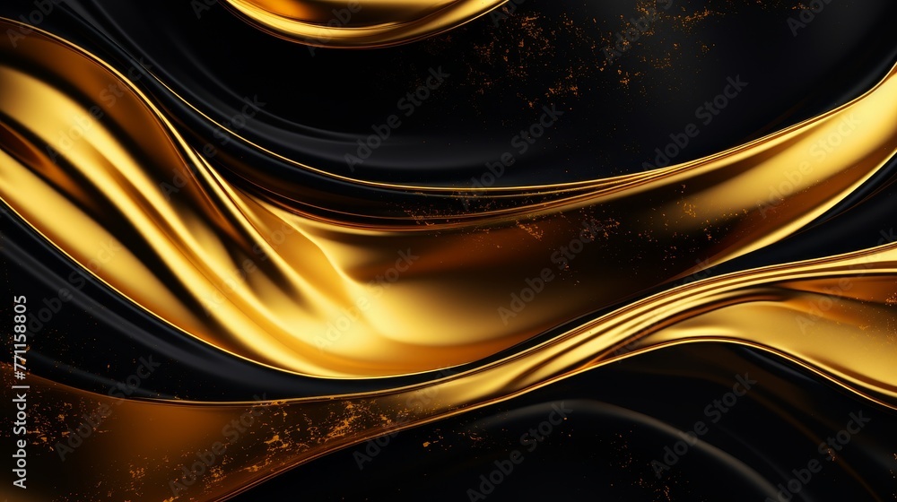 Poster abstract liquid gold texture on a black background creating a visually striking and luxurious compos