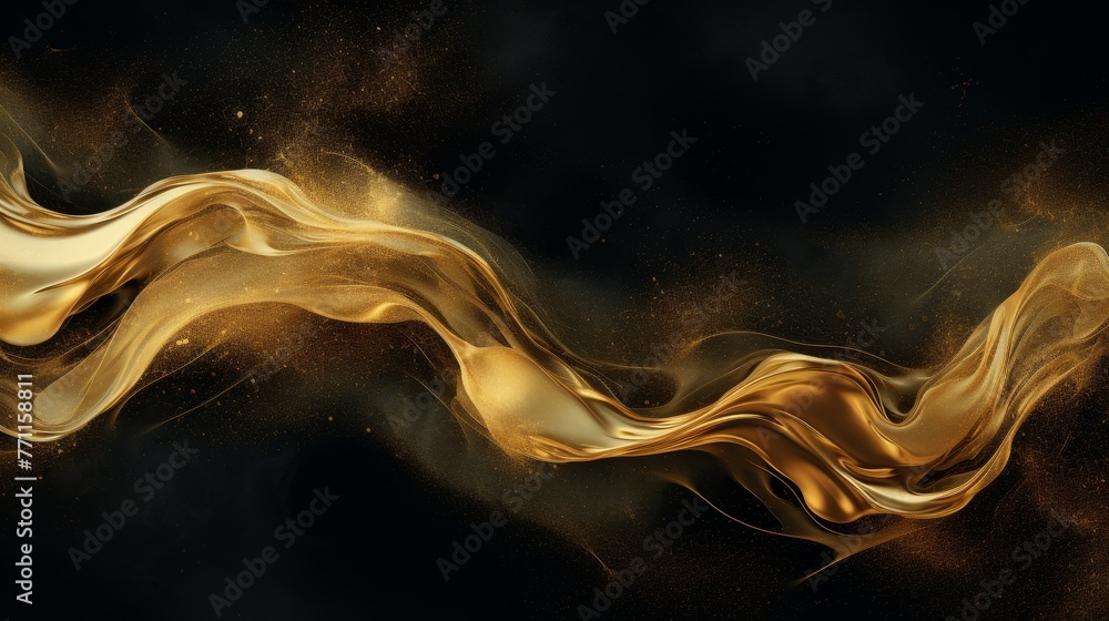 Poster abstract liquid gold texture on a black background creating a visually striking and luxurious compos