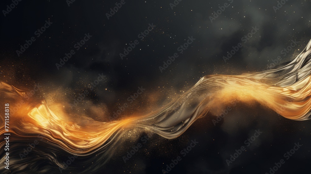 Poster abstract liquid gold texture on a dark background creating a visually striking and luxurious composi