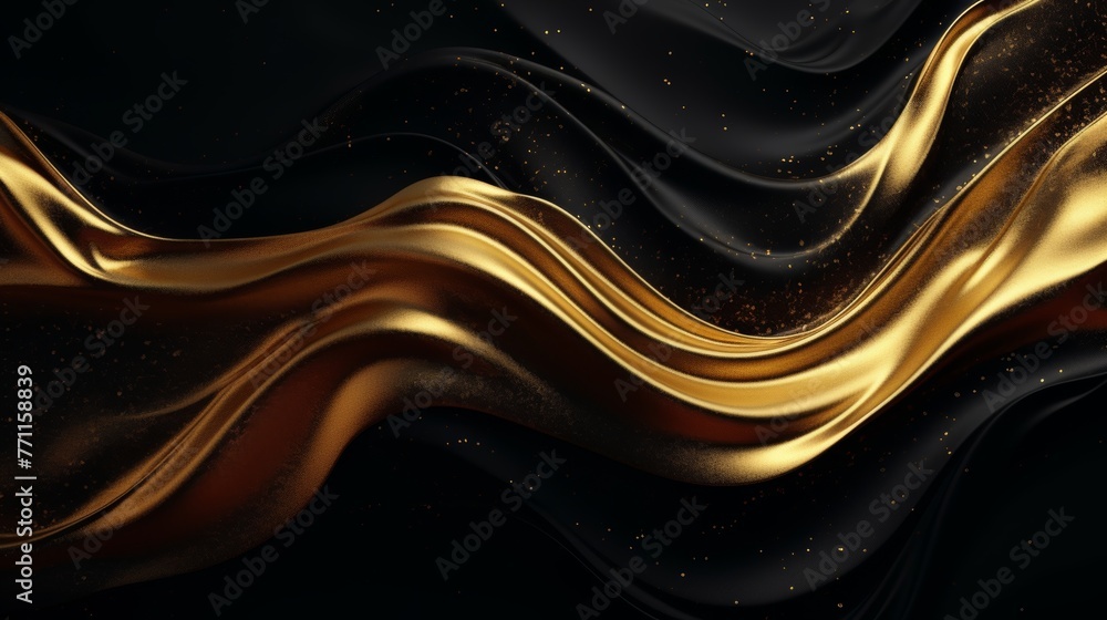 Poster abstract liquid gold texture on a dark background creating a visually striking and luxurious composi