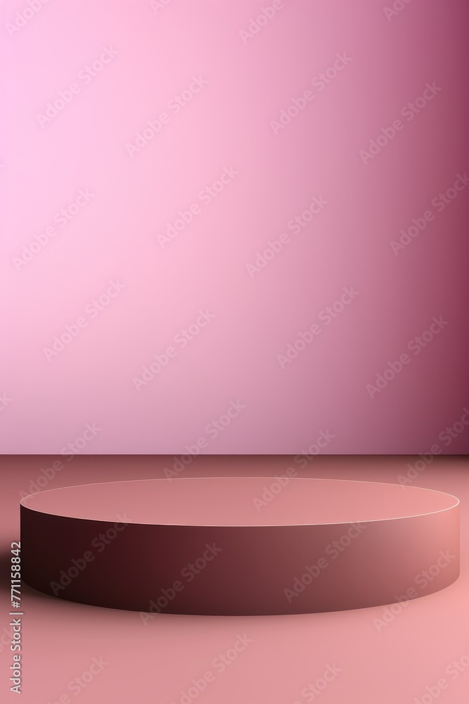 Poster abstract mauve gradient background emphasizing a minimalist design podium with a mild shadow effect 
