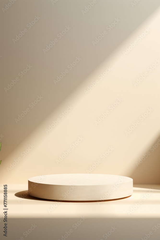 Poster abstract minimal background with a refined ceramic podium and its subtle shadow - ai generated illus