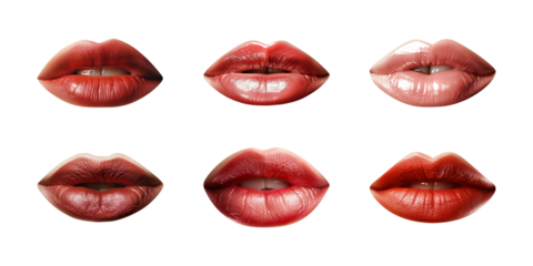 Collection of women's lips isolated on a transparent background, PNG