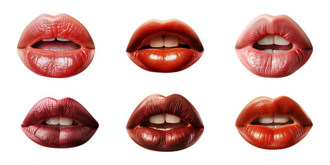 Obraz premium Collection of women's lips isolated on a transparent background, PNG
