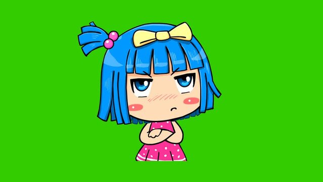sulk animation. cute girls on green screen