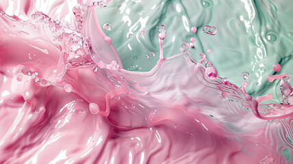 Creamy Pink Liquid Mixed With Clear Liquid.