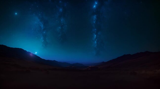 Endless Night Stary Sky Horizon Fly Over Landscape Background Loop