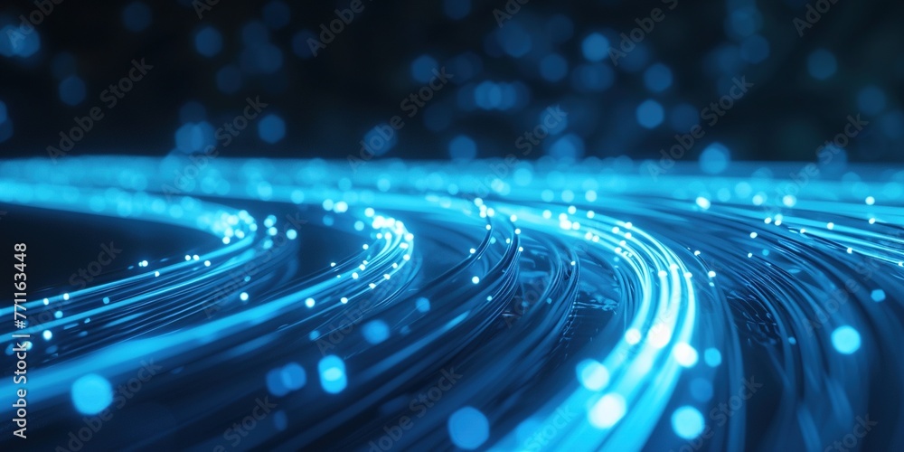 Poster background with the image of information transmission through light data cables. high-speed internet
