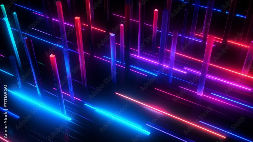 Poster abstract neon light patterns on a dark background symbolizing the vibrancy and dynamism of urban nig