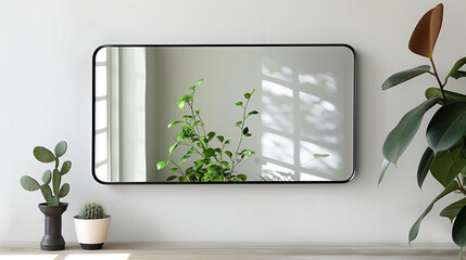 Minimalist Interior Design with Houseplants and Modern Mirror on Wall