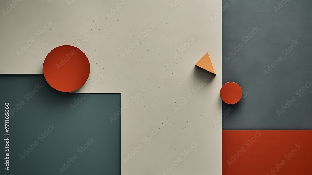 Aufkleber an abstract background promoting minimalistic design in a flat lay setting and top view with room to