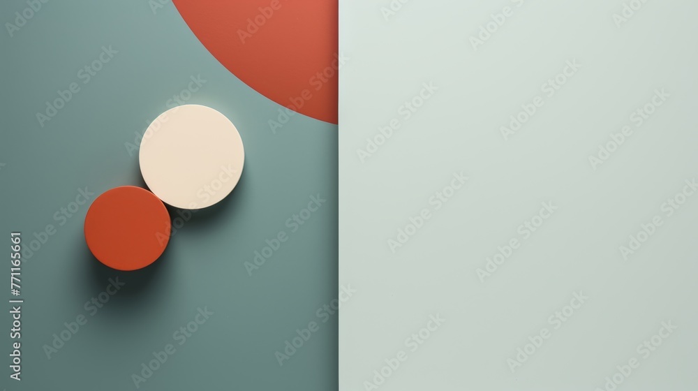 Aufkleber an abstract background promoting minimalistic design in a flat lay setting and top view with room to