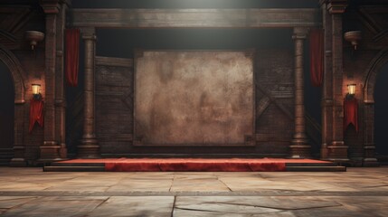 An abandoned product demonstration stage with blank banners and standees  AI generated illustration - obrazy, fototapety, plakaty