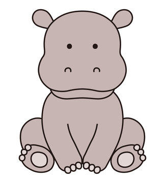 recommend clip art: お座りしているカバのベクターイラスト。アイコン、動物