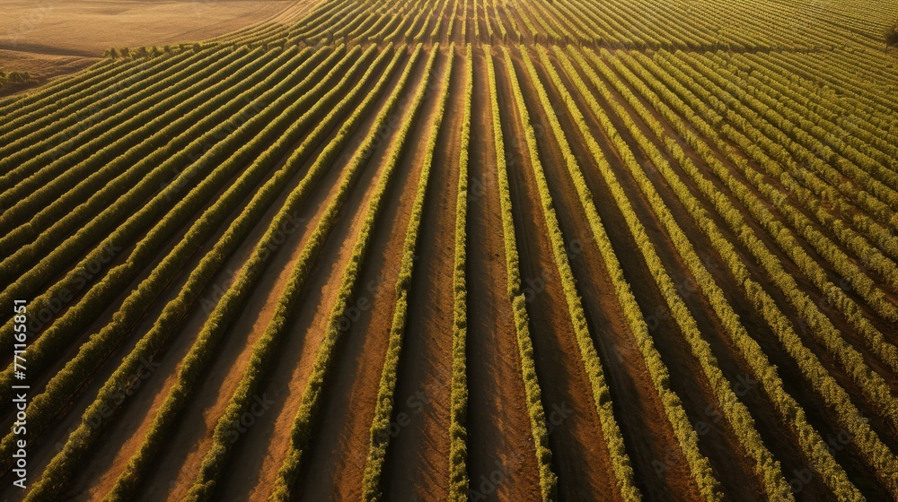 Aufkleber an aerial view of perfectly aligned vineyard rows presenting a symmetrical and minimalist pattern in
