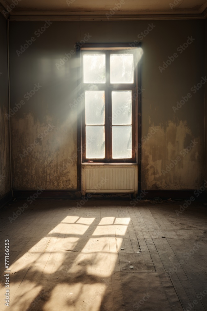 Poster an empty room with sunlight streaming through an open window ai generated illustration