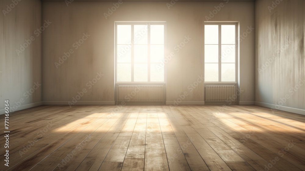 Poster an empty room with sunlight streaming through an open window ai generated illustration