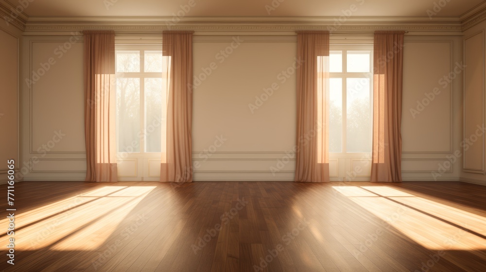 Aufkleber an empty room with sunlight streaming through an open window ai generated illustration