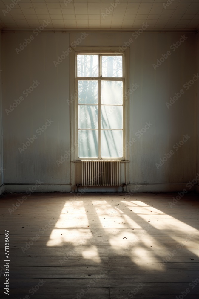 Poster an empty room with sunlight streaming through an open window ai generated illustration