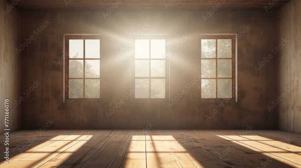 Poster an empty room with sunlight streaming through an open window ai generated illustration
