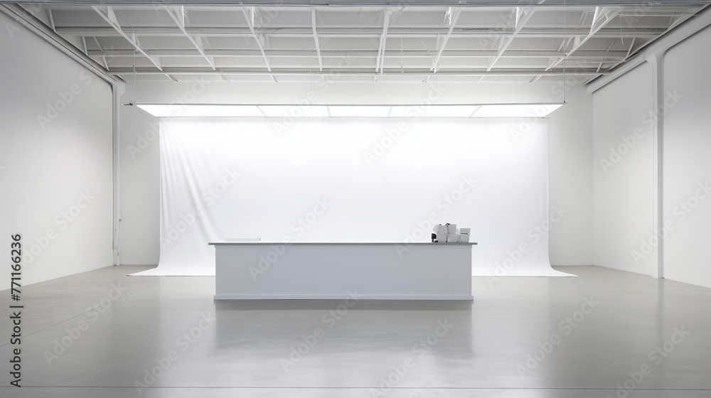 Poster an impeccably clean and minimal product demonstration studio waiting to be filled ai generated illus