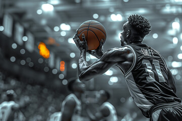 Basketball Player Playing Sports Slam Dunk Shooting Ball Team Playing Action - obrazy, fototapety, plakaty
