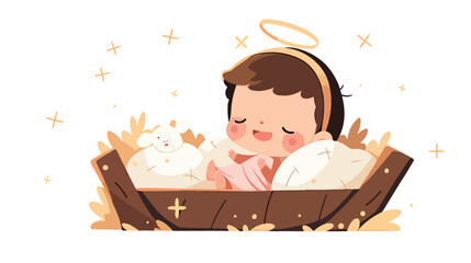 Jesus christ baby in cradle manger character vector