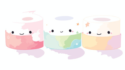 Kawaii cartoon toilet paper roll in colorful waterc