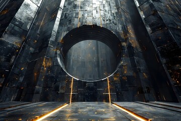 Spectacle of Galactic Gate:Bridging Interstellar Realms through an Epic Architectural Portal of Futuristic Grandeur - obrazy, fototapety, plakaty