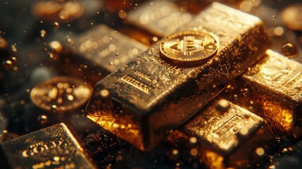 In the realm of investment, the stability of gold stands in stark contrast to the volatility of bitcoin - obrazy, fototapety, plakaty