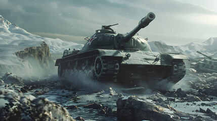 Soviet era relic - The KV1 Tank against a tranquil winter backdrop: A nod to World War II history