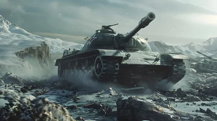 Foto op Plexiglas Soviet era relic - The KV1 Tank against a tranquil winter backdrop: A nod to World War II history © Lester