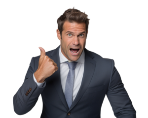 Business man with emotions and gesture transparent background