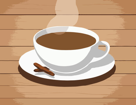 Tasse de café avec fumée et grains de café sur vieux fond en bois