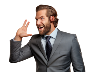 Business man with emotions and gesture transparent background