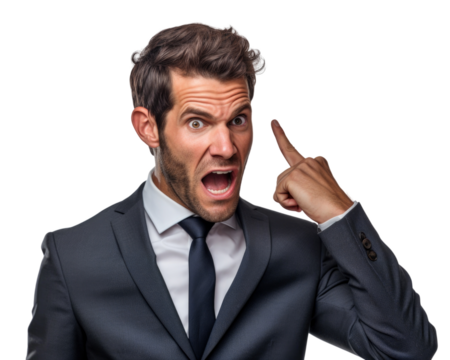 Business man with emotions and gesture transparent background