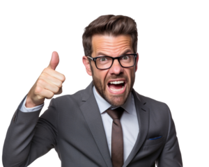 Business man with emotions and gesture transparent background