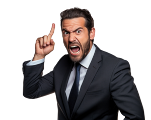 Business man with emotions and gesture transparent background