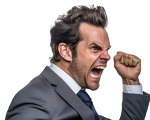 Business man with emotions and gesture transparent background
