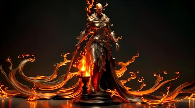 Brave candle sentinel, flame sword in hand, guarding the entrance to a realm of dreams from nightmares