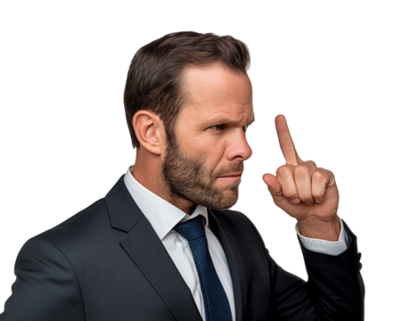 Business man with emotions and gesture transparent background