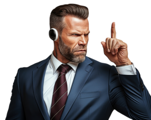 Business man with emotions and gesture transparent background