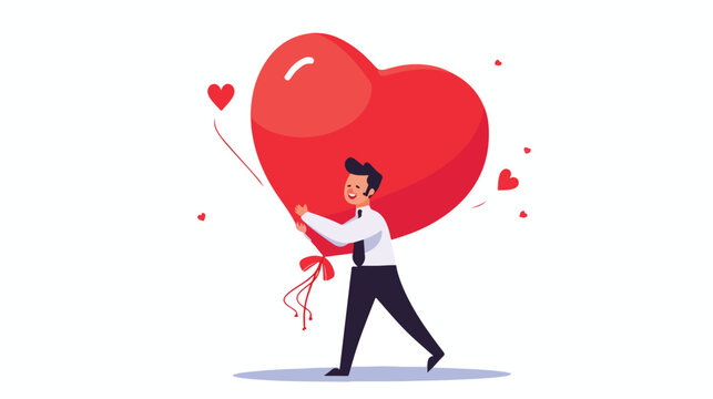 Man holding heart balloon cartoon icon image flat c