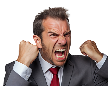Business man with emotions and gesture transparent background